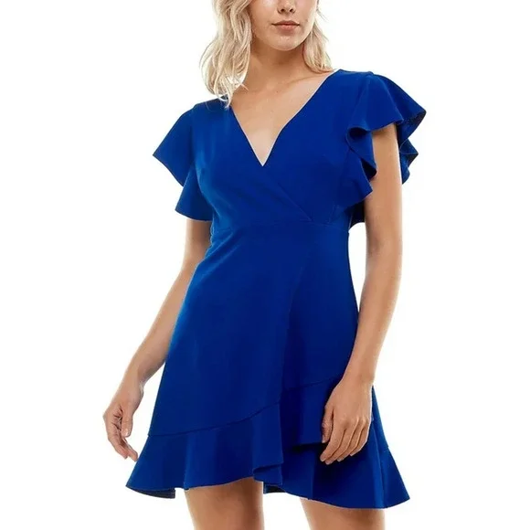 crystal doll blue dress Crystal Doll Blue Glitter Mini Fit & Flare Dress Sweetheart Strappy Size 1